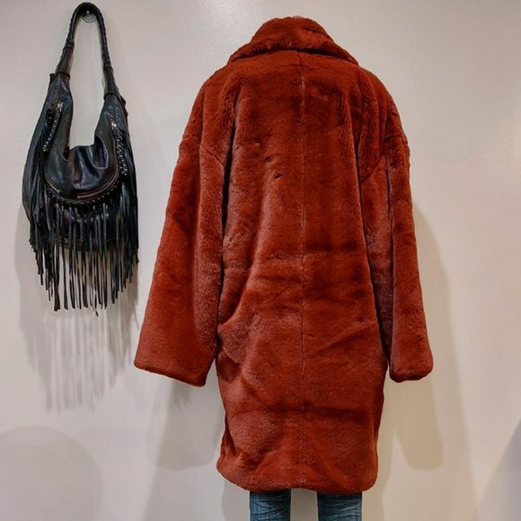 💥SHOWSTOPPER💥NATIVE YOUTH The Casia Luxurious Faux Mink Coat in Rust - Picture 10 of 16